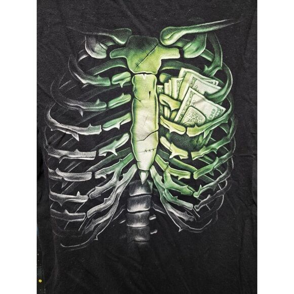 Vintage 2000s Mc5 Boyc Bones Rib Cage Goth Money Tshirt - Picture 2 of 4